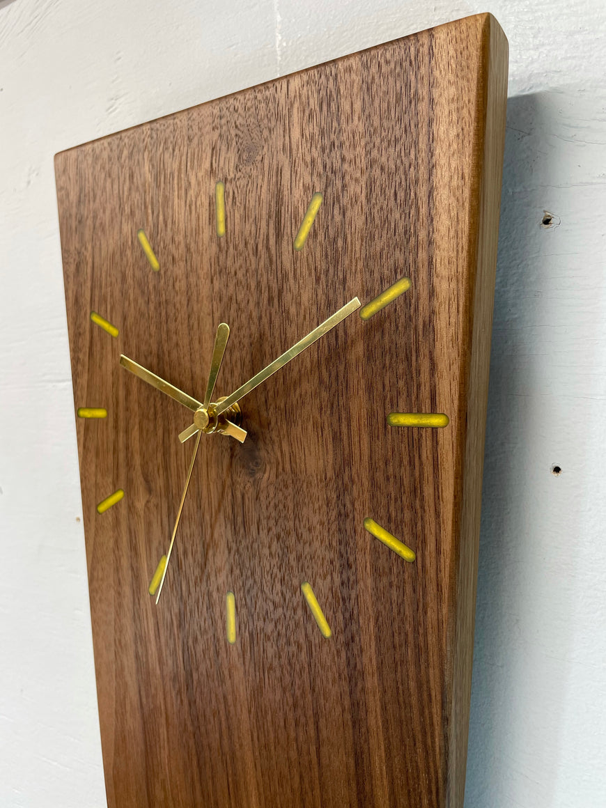 Long Narrow Black Walnut Wooden Wall Clock