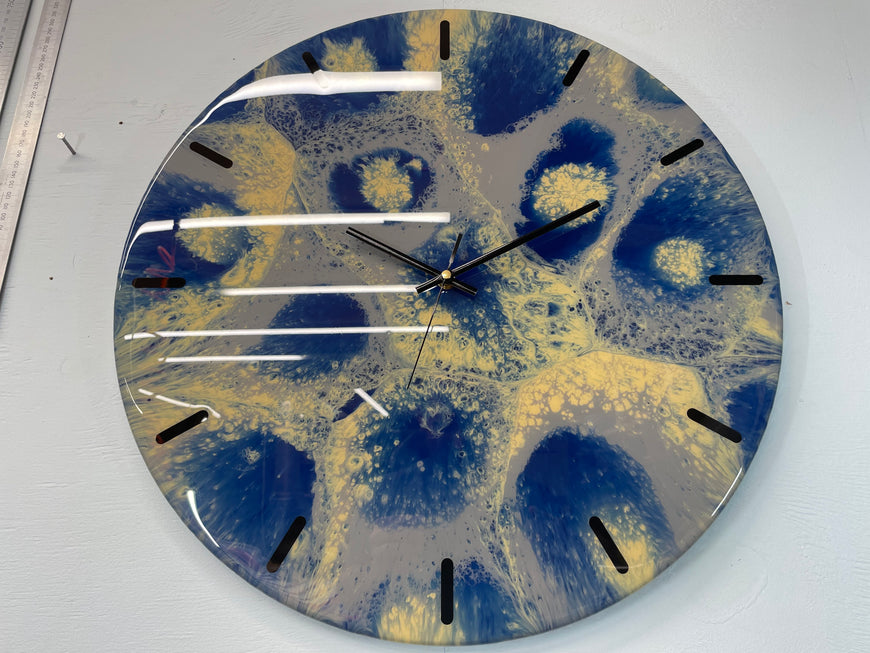 50cm Large Navy Blue and Grey Abstract Modern Resin Wall Clock