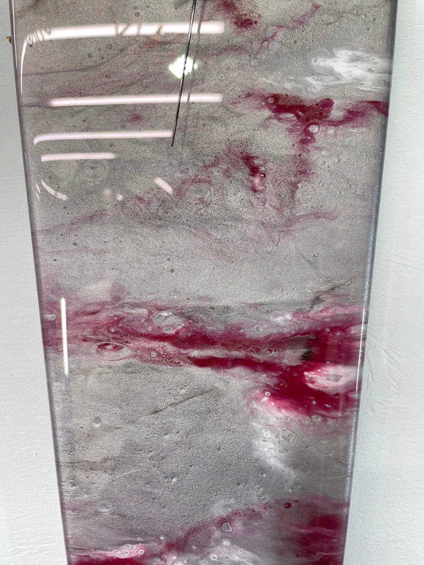 Narrow Silver and Blood Red Abstract Resin Wall Clock