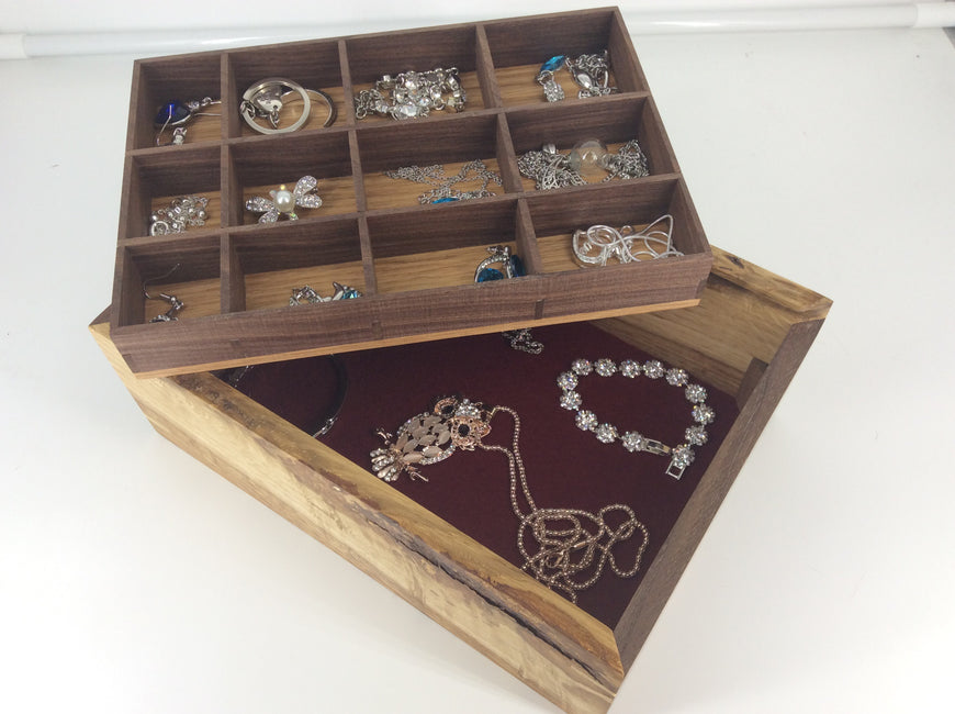 Wooden Jewellery Box, Black Walnut and English Oak 