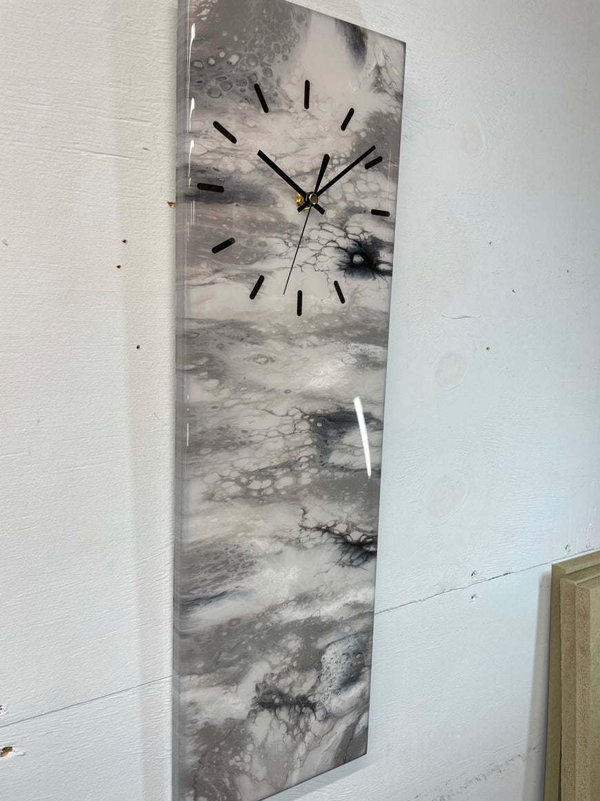 Narrow Grey Black & White Abstract Resin Wall Clock