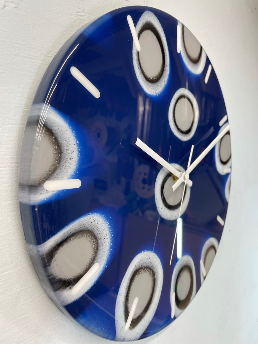 33cm Navy Blue Grey and Black Abstract Modern Resin Wall Clock