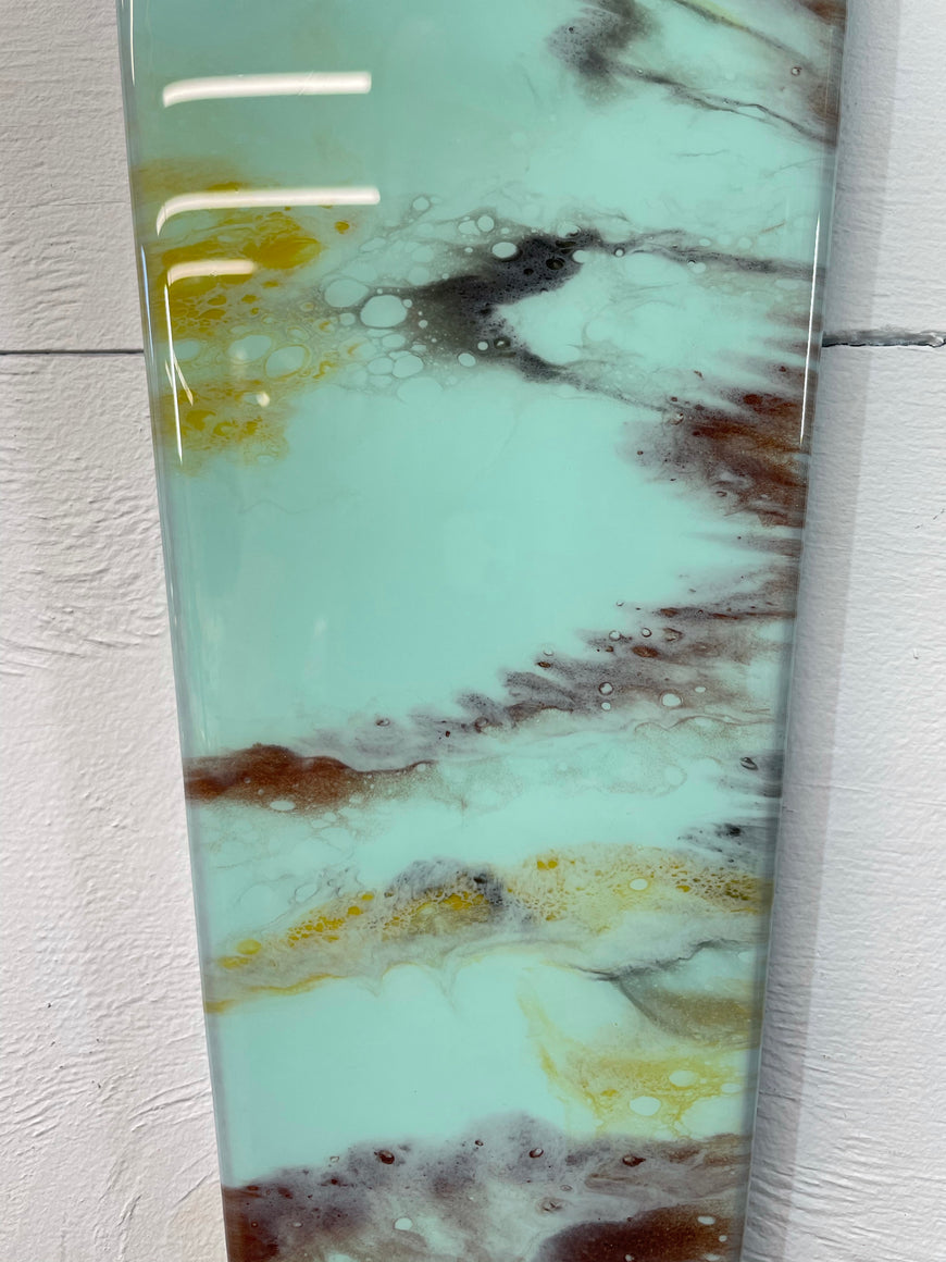 70cm Long Narrow Mint Green and Brown Abstract Resin Wall Clock