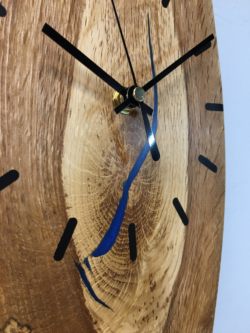 English Oak Wall Clock with Blue Resin