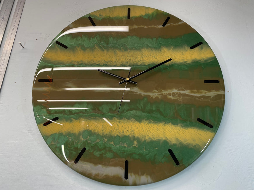 50cm Large Metallic Green and Brown Abstract Modern Resin Wall Clock