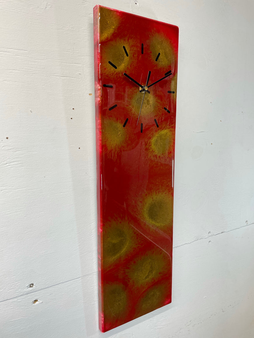 Maroon and Gold Abstract Resin Wall Clock