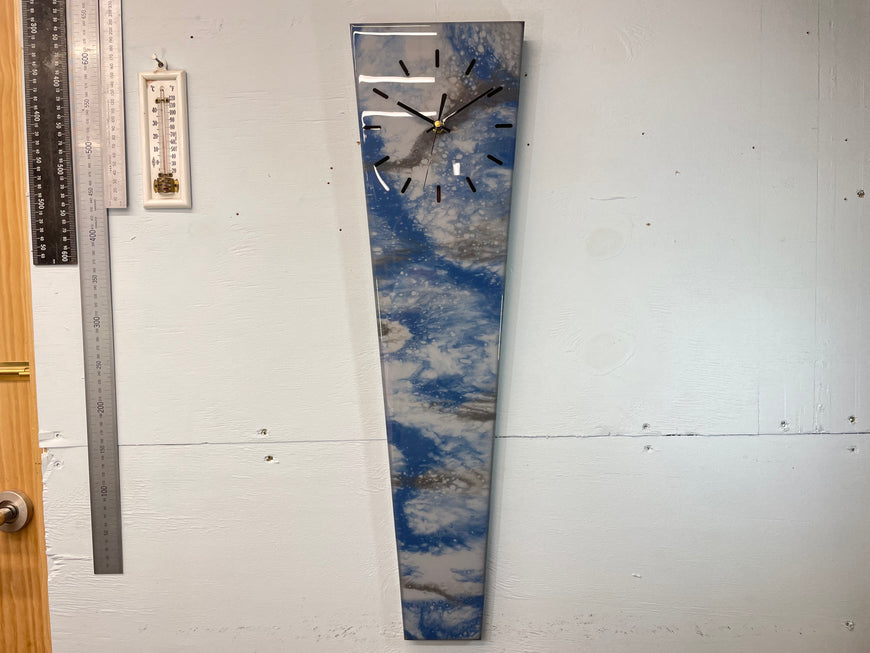 70cm Long Narrow Blue and Grey Abstract Resin Wall Clock