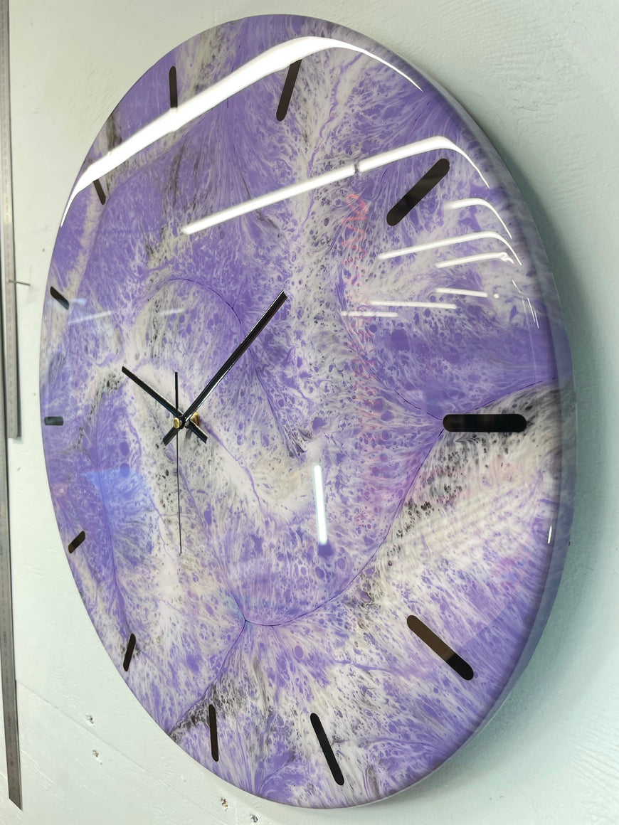 50cm Large Purple and Grey Abstract Modern Resin Wall Clock