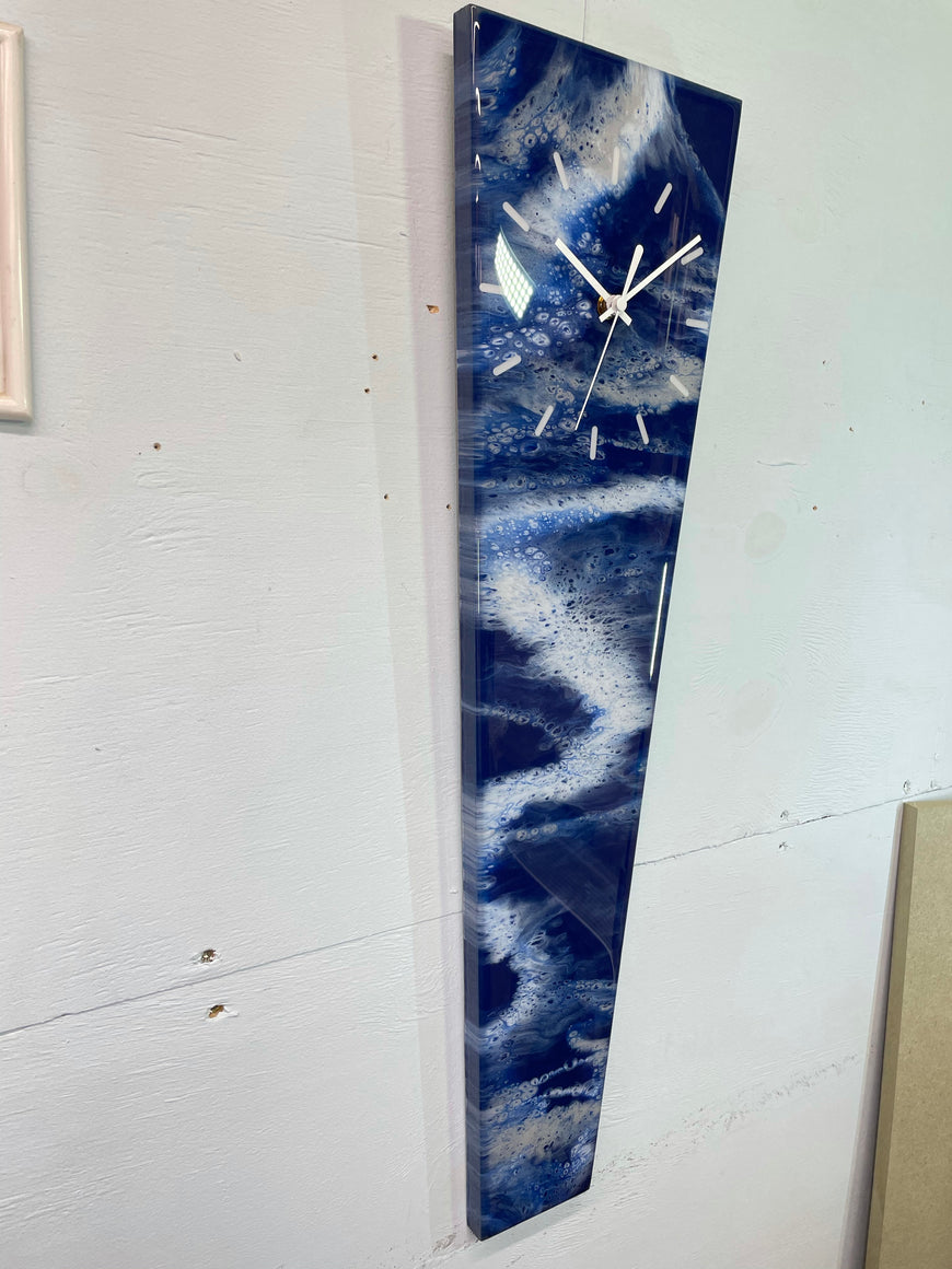 70cm Long Narrow Navy Blue White and Grey Abstract Resin Wall Clock