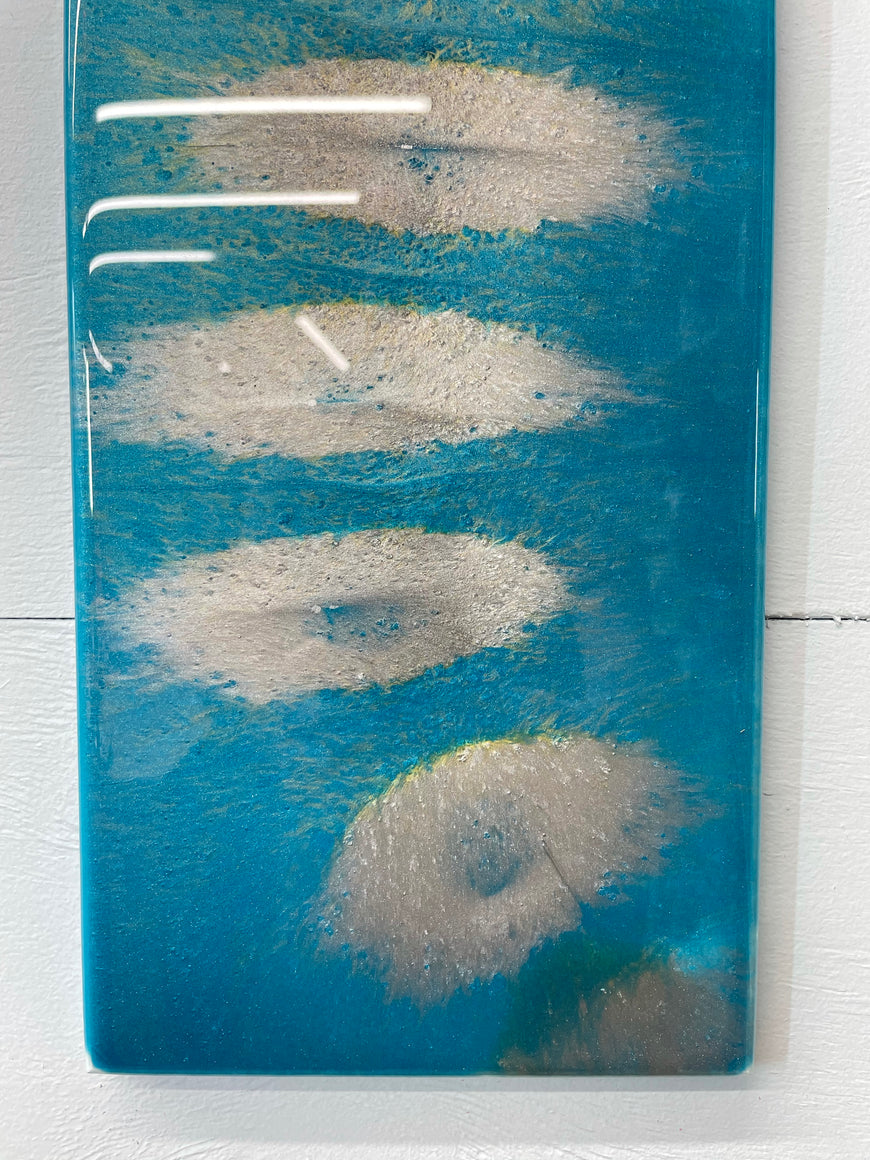 Teal and Silver Rectangular Abstract Resin Wall Clock