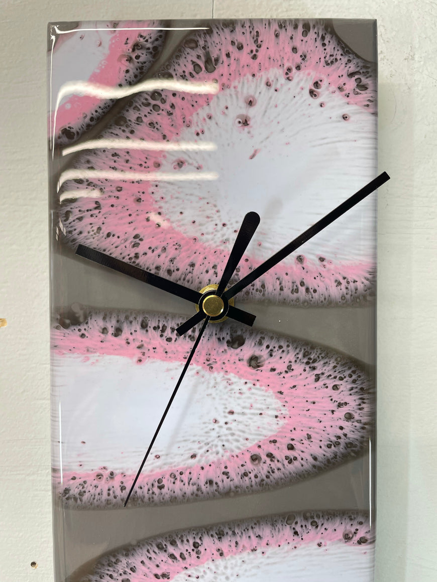 Grey And Pink Rectangular Abstract Resin Wall Clock