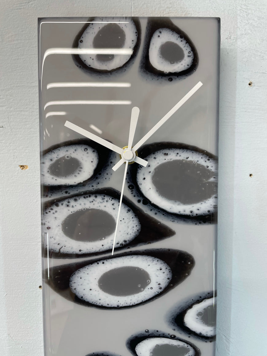 Narrow Grey Black & White Rectangular Abstract Resin Wall Clock