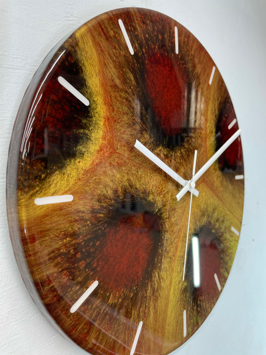 Gold Black and Maroon Abstract Modern Resin Wall Clock