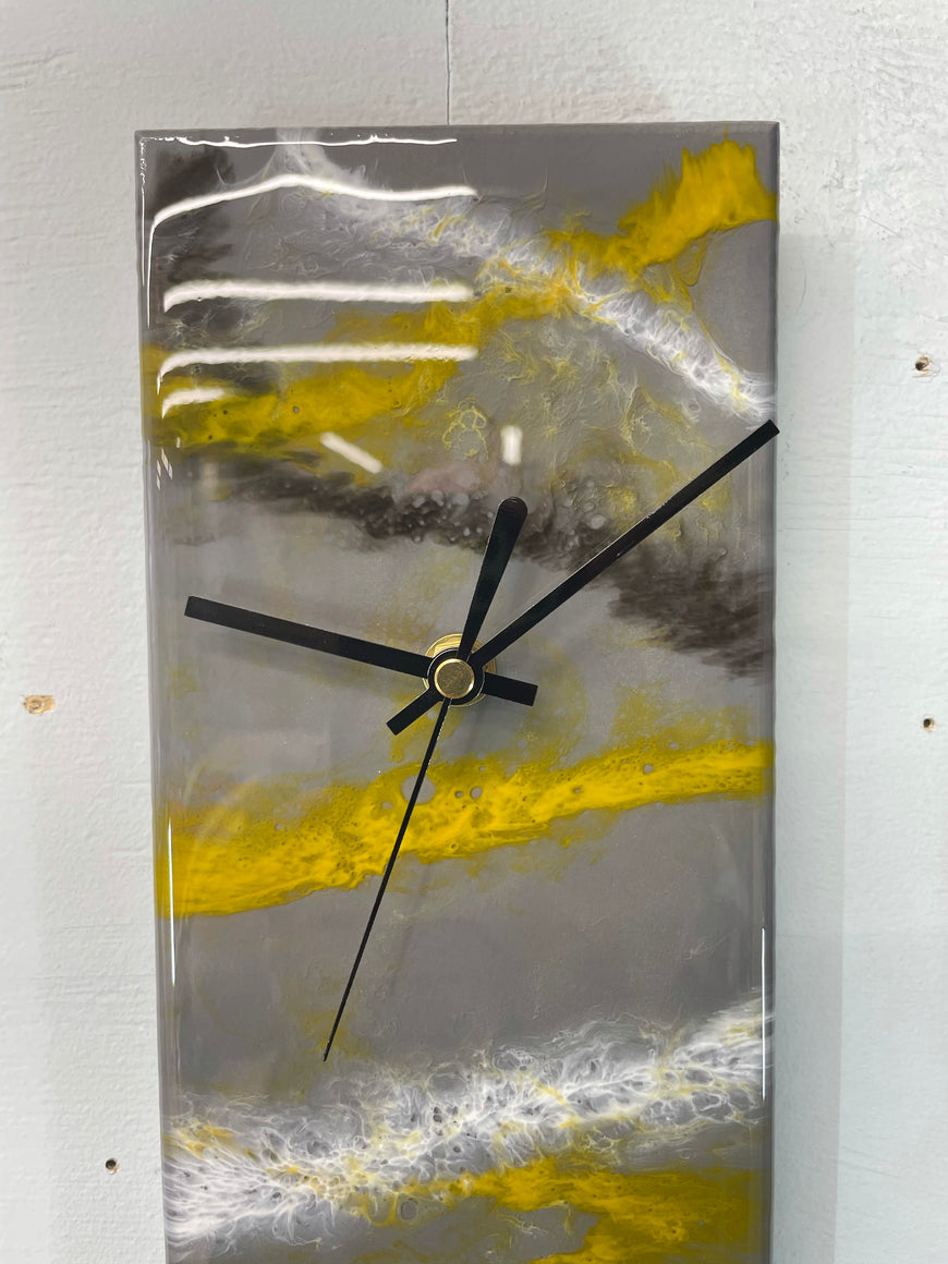 Grey Black White and Gold Rectangular Abstract Resin Wall Clock