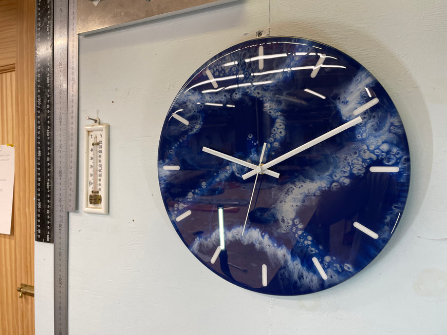 33cm Navy Blue Grey and White Abstract Modern Resin Wall Clock