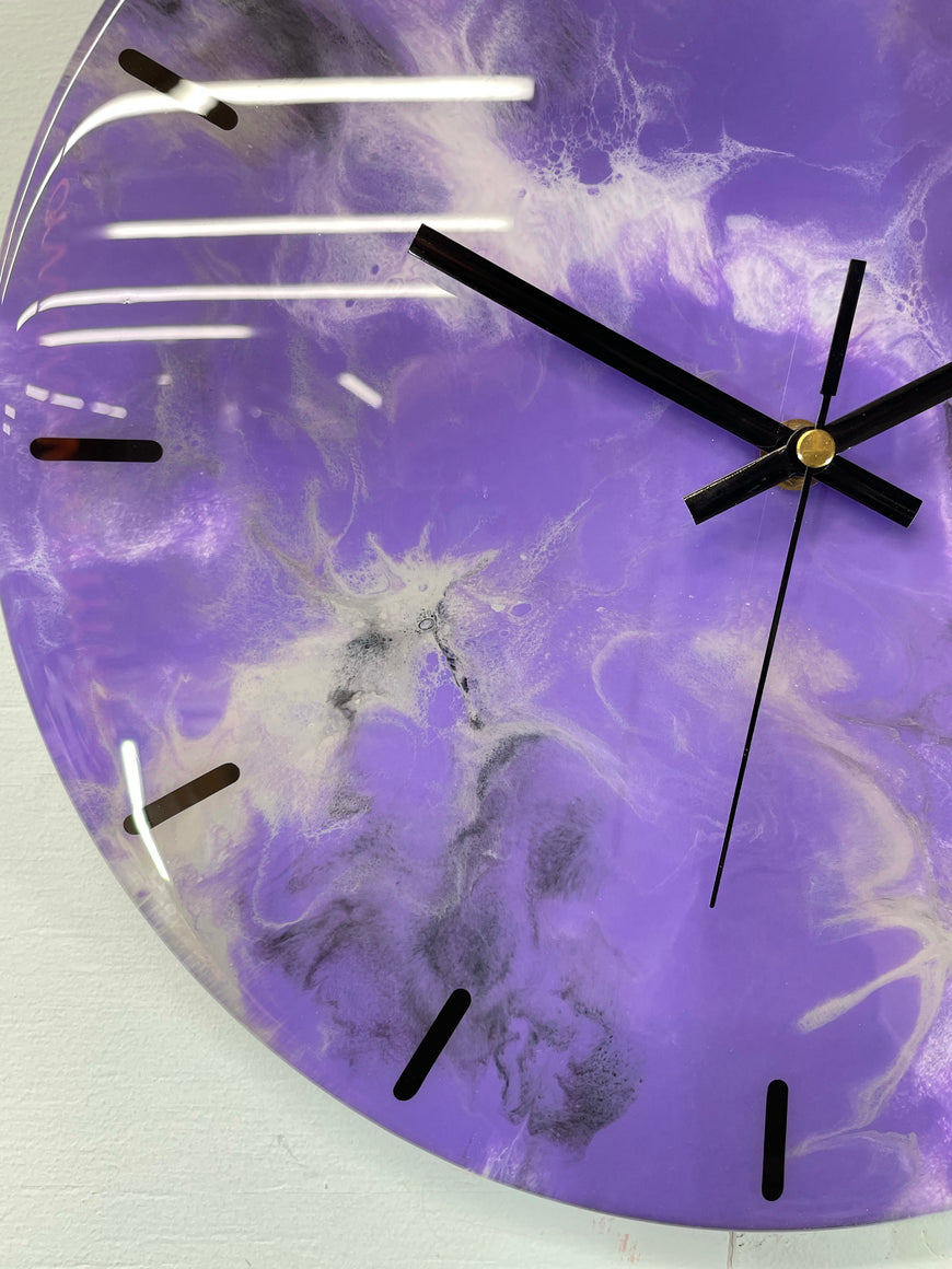 Purple Grey Black and White Abstract Modern Resin Wall Clock