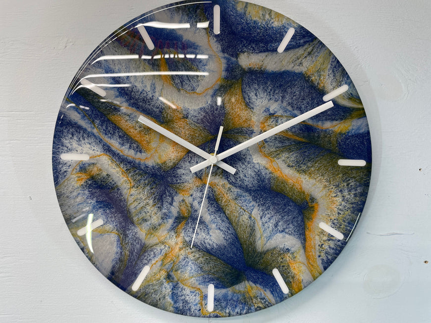 33cm Navy Blue Orange and Grey Abstract Modern Resin Wall Clock