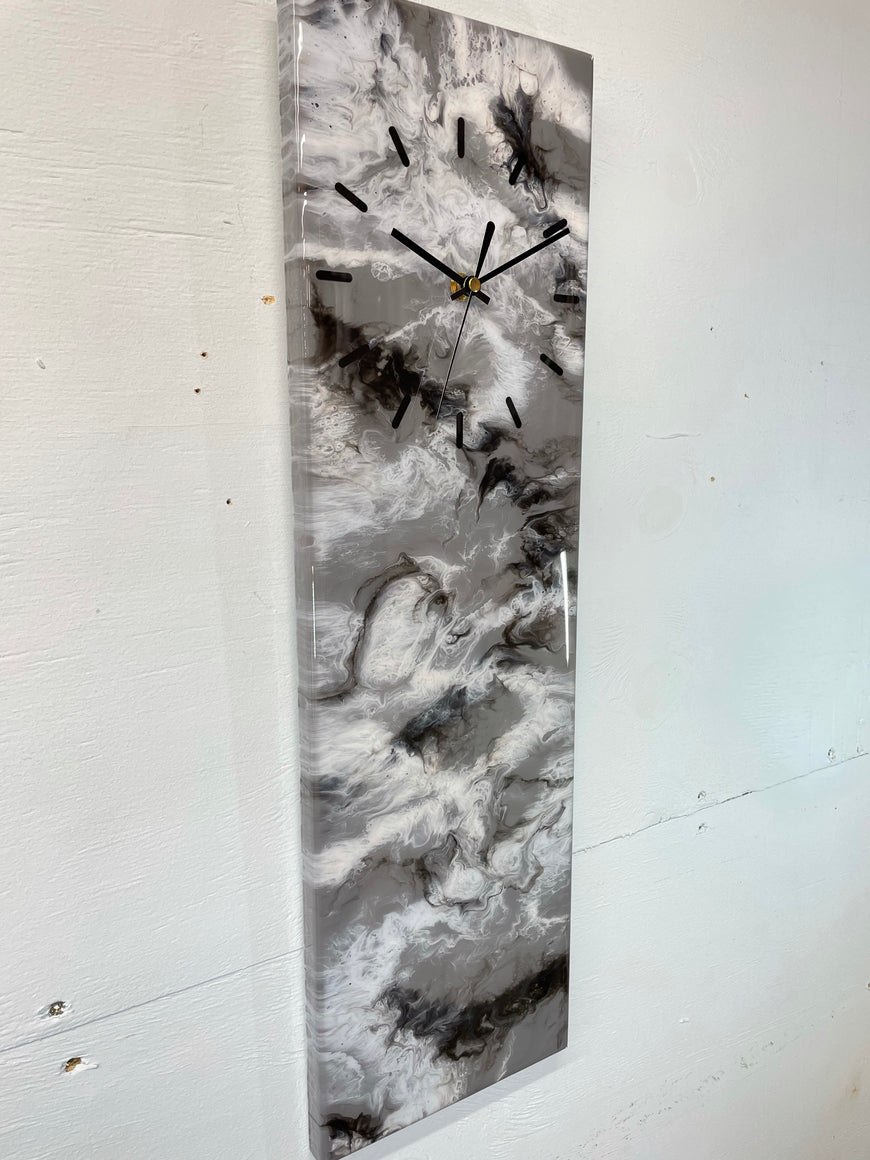Grey Black and White Rectangular Abstract Resin Wall Clock