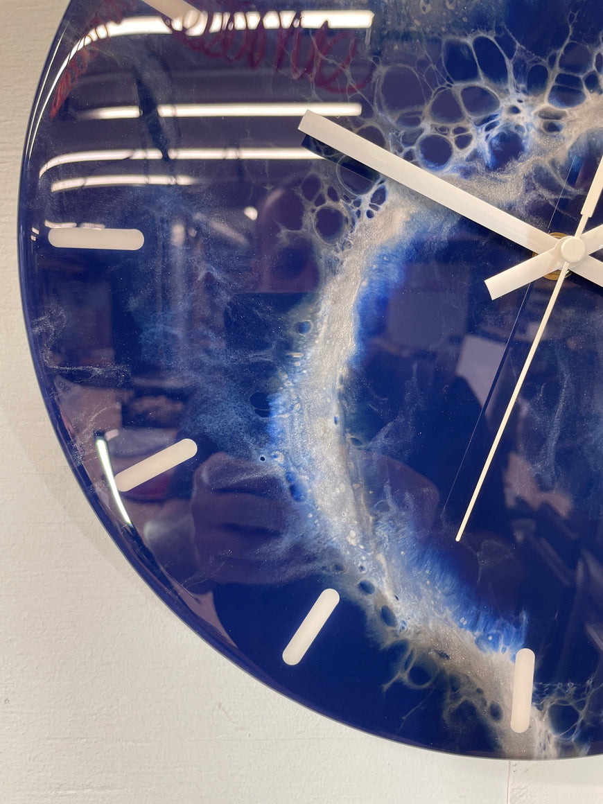 33cm Navy Blue Grey and White Abstract Modern Resin Wall Clock