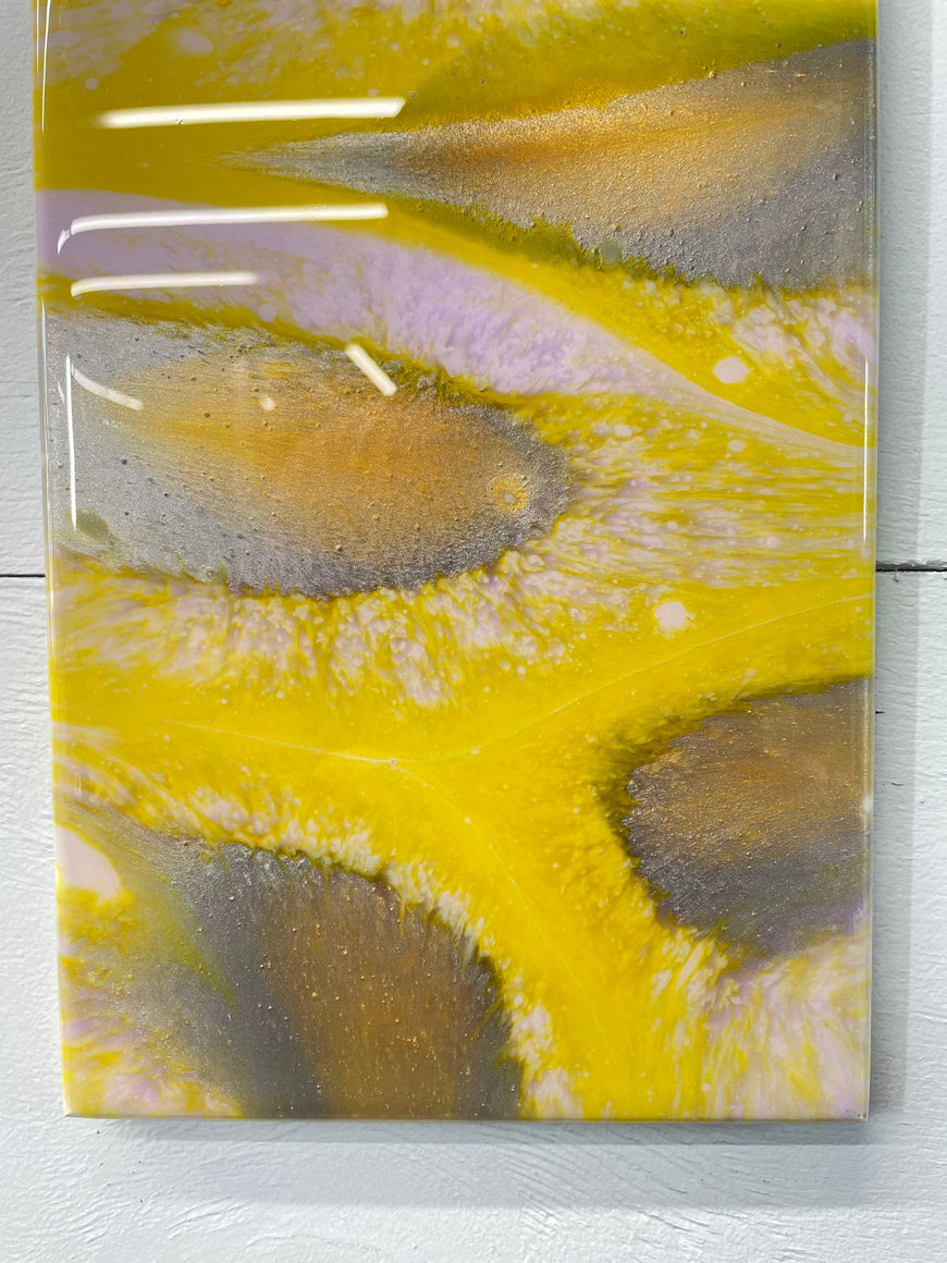 Yellow and Silver Abstract Resin Wall Clock