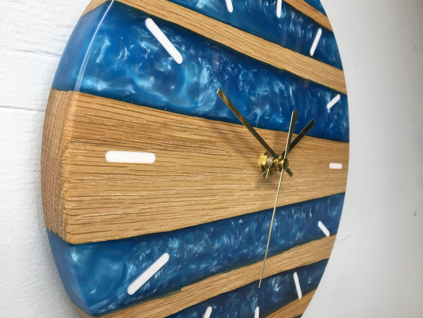 Sky Blue Pearlescent Resin and Red Oak Wall Clock