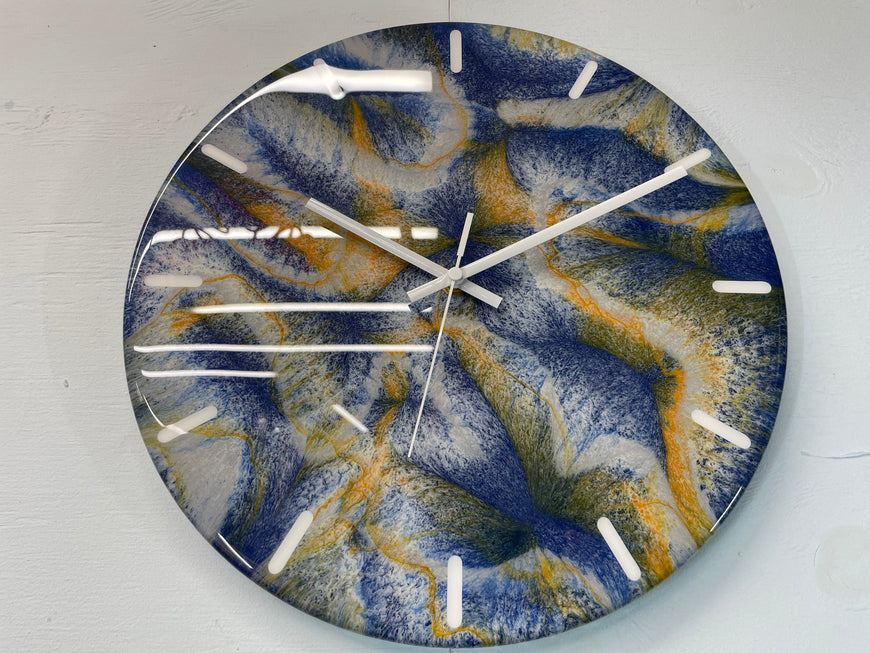 33cm Navy Blue Orange and Grey Abstract Modern Resin Wall Clock