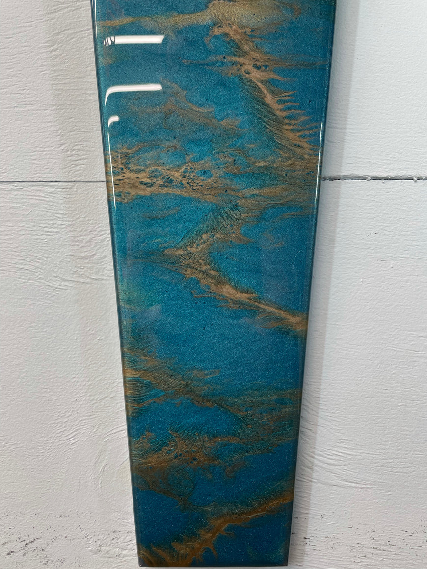 70cm Long Narrow Turquoise And Copper Abstract Resin Wall Clock