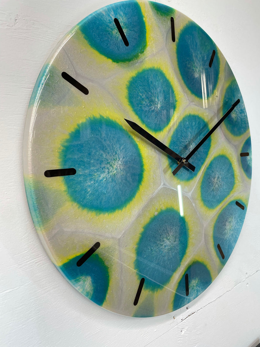 51cm Large Teal Silver & Gold Abstract Resin Wall Clock