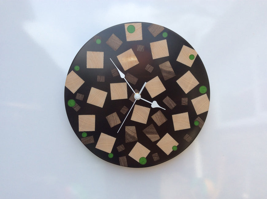 Black Resin, Pine & Walnut Clock