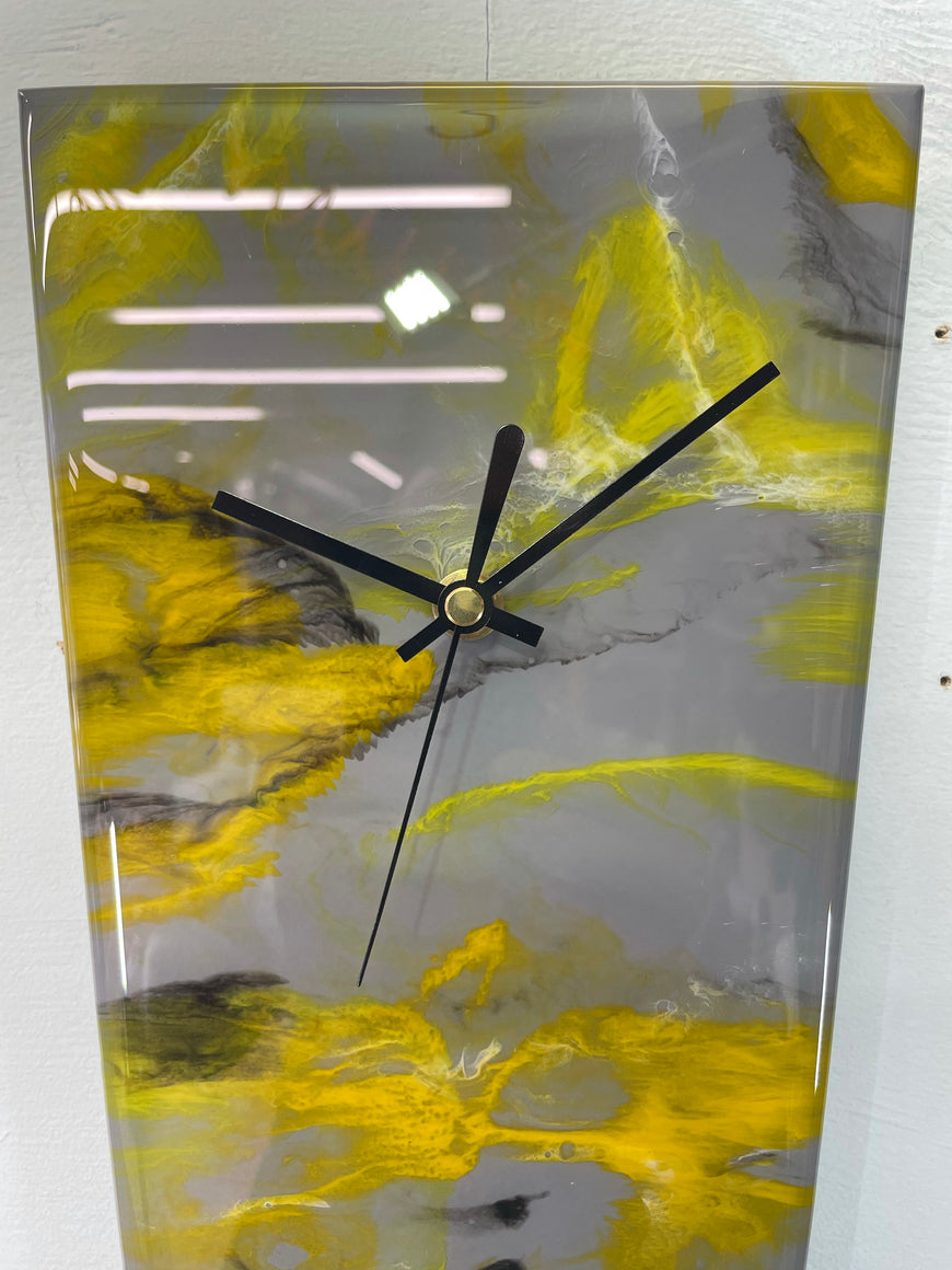 Narrow Grey Orange and Yellow Abstract Resin Wall Clock