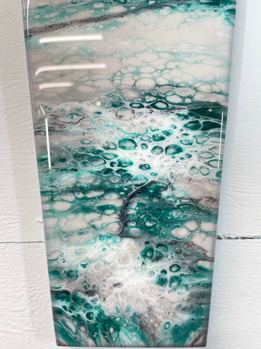 Narrow Grey Emerald Green Black and White Abstract Resin Wall Clock