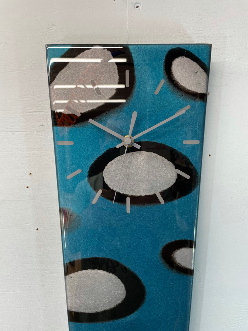 70cm Long Narrow Turquoise Black & Silver Abstract Resin Wall Clock