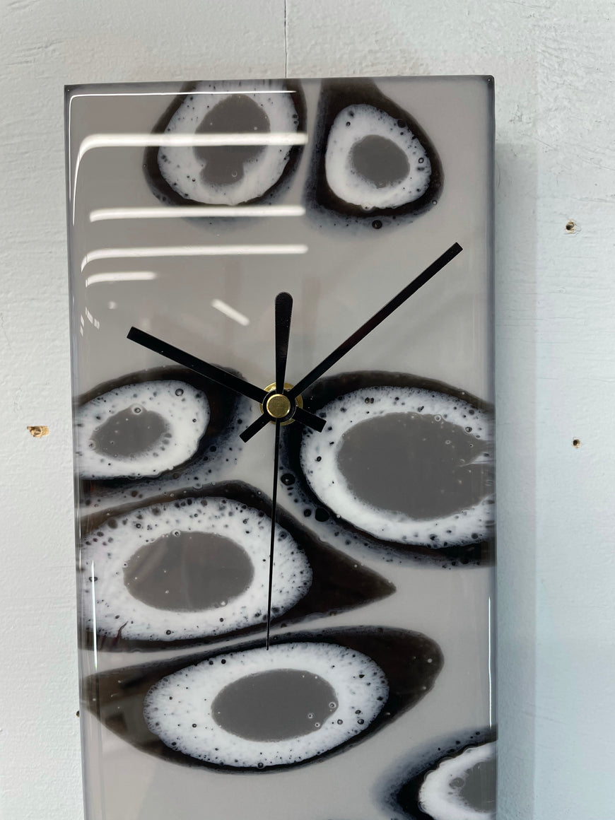 Narrow Grey Black & White Rectangular Abstract Resin Wall Clock