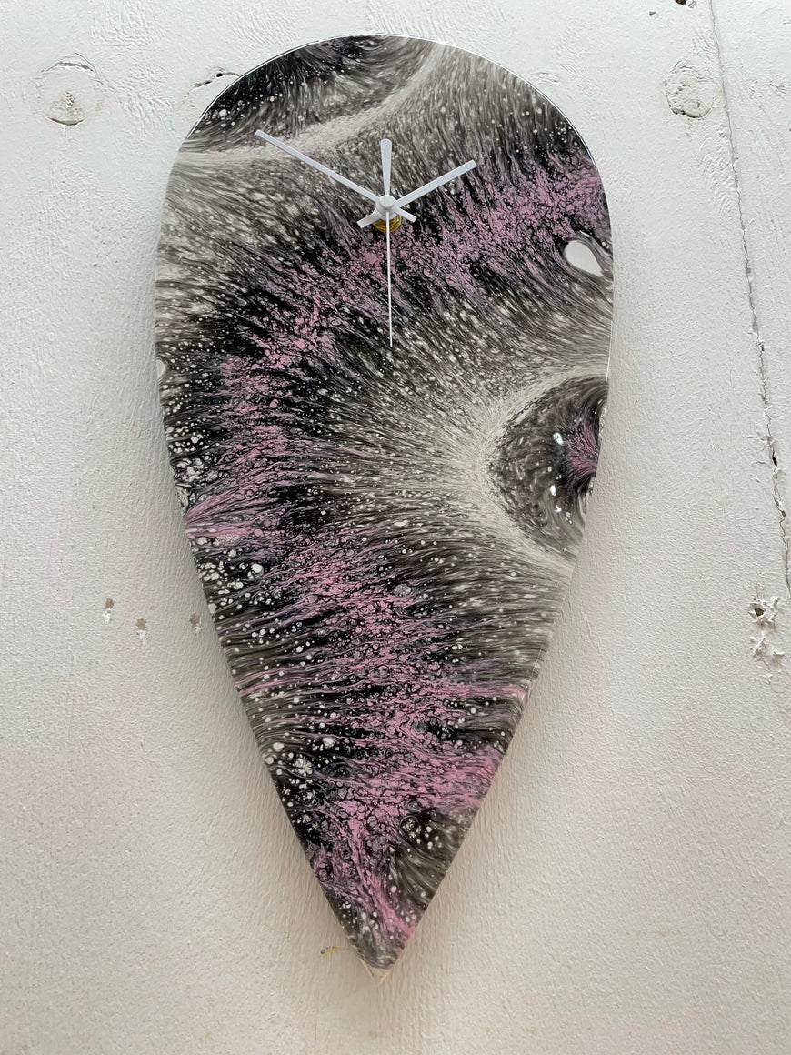 Pink Black and White Tear Drop Resin Clock