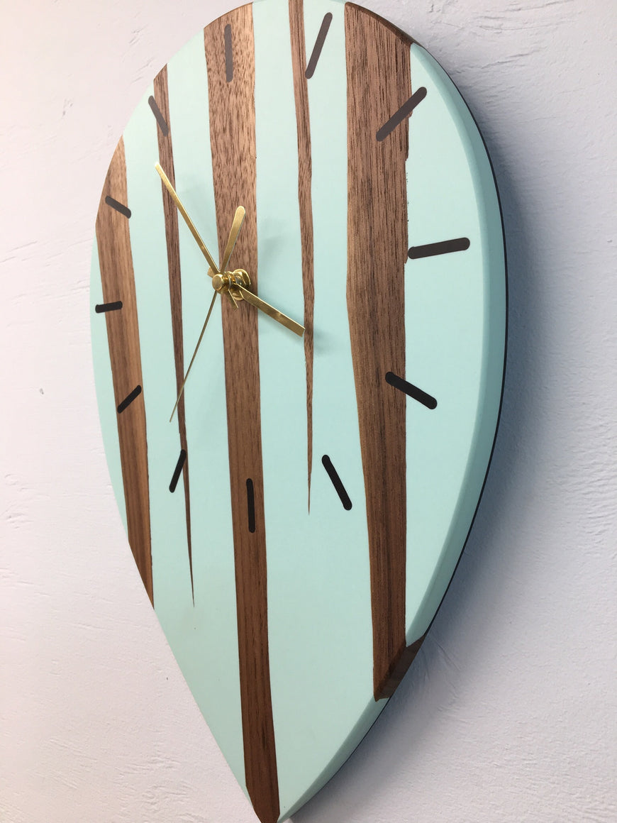 Black Walnut and Mint Green Resin Wall Clock