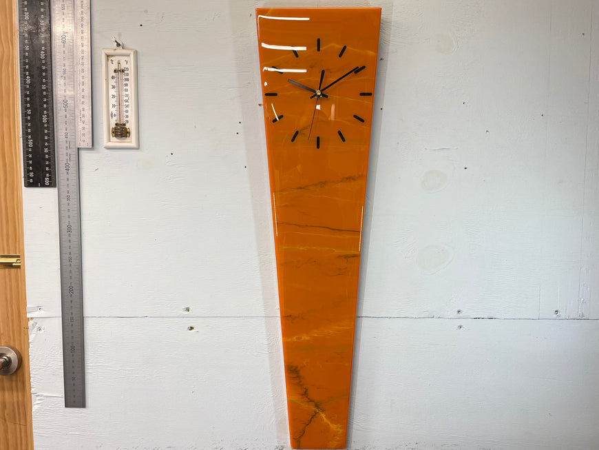 70cm Long Narrow Burnt Orange Ivory and Black Abstract Resin Wall Clock