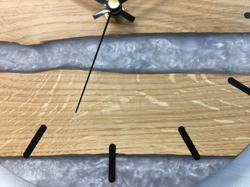 English Oak and white Pearlescent Resin Wall Clock