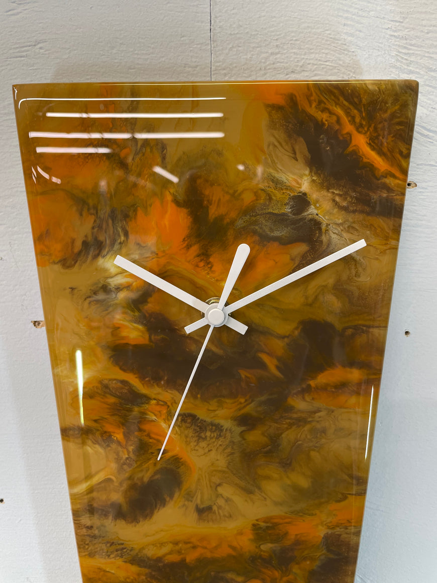 Narrow Brown and Burnt Orange Abstract Resin Wall Clock