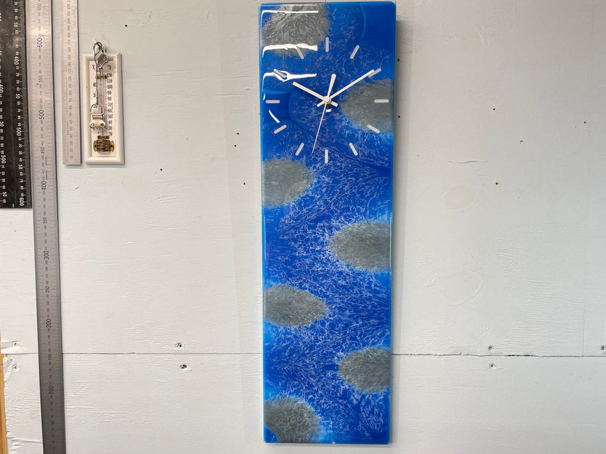 Sapphire Blue And Silver Abstract Resin Wall Clock