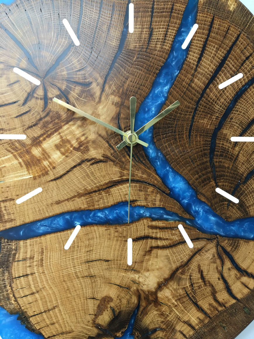 English Oak and Sky Blue Resin Wall Clock