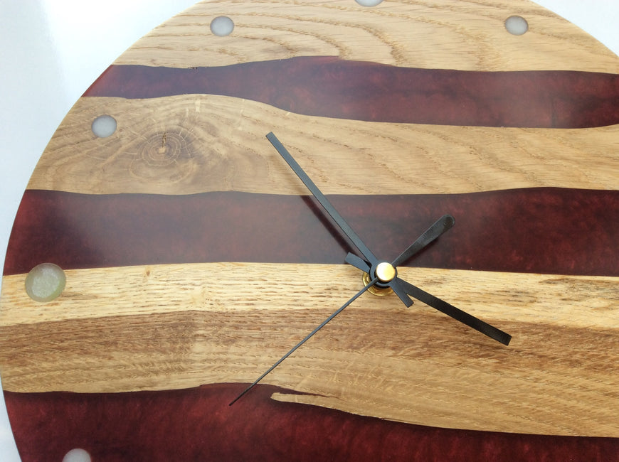 English Oak and Red Russet Wall Clock, Funky Clock 